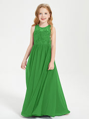 Robes Longues de Demoiselle d'Honneur Junior Haut en Dentelle Illusion Vert