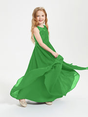 Robes Longues de Demoiselle d'Honneur Junior Haut en Dentelle Illusion Vert