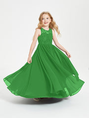 Robes Longues de Demoiselle d'Honneur Junior Haut en Dentelle Illusion Vert