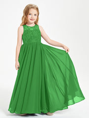 Robes Longues de Demoiselle d'Honneur Junior Haut en Dentelle Illusion Vert