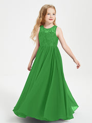 Robes Longues de Demoiselle d'Honneur Junior Haut en Dentelle Illusion Vert