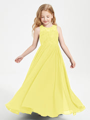 Robes Longues de Demoiselle d'Honneur Junior Haut en Dentelle Illusion Citron
