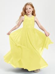 Robes Longues de Demoiselle d'Honneur Junior Haut en Dentelle Illusion Citron