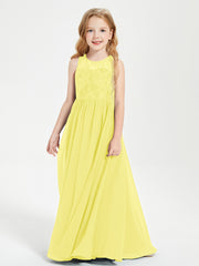 Robes Longues de Demoiselle d'Honneur Junior Haut en Dentelle Illusion Citron