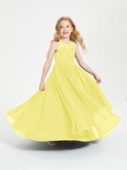 Robes Longues de Demoiselle d'Honneur Junior Haut en Dentelle Illusion Citron