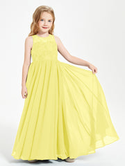 Robes Longues de Demoiselle d'Honneur Junior Haut en Dentelle Illusion Citron
