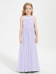 Robes Longues de Demoiselle d'Honneur Junior Haut en Dentelle Illusion Lilas