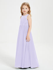 Robes Longues de Demoiselle d'Honneur Junior Haut en Dentelle Illusion Lilas