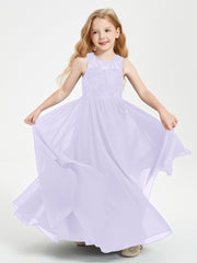 Robes Longues de Demoiselle d'Honneur Junior Haut en Dentelle Illusion Lilas