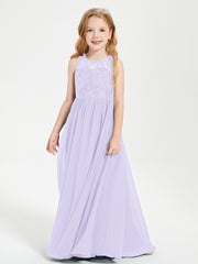 Robes Longues de Demoiselle d'Honneur Junior Haut en Dentelle Illusion Lilas