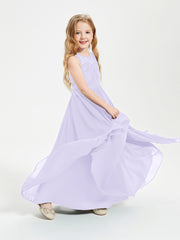 Robes Longues de Demoiselle d'Honneur Junior Haut en Dentelle Illusion Lilas