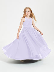 Robes Longues de Demoiselle d'Honneur Junior Haut en Dentelle Illusion Lilas