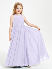 Robes Longues de Demoiselle d'Honneur Junior Haut en Dentelle Illusion Lilas