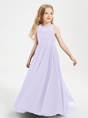 Robes Longues de Demoiselle d'Honneur Junior Haut en Dentelle Illusion Lilas