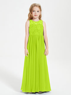 Robes Longues de Demoiselle d'Honneur Junior Haut en Dentelle Illusion Vert Citron