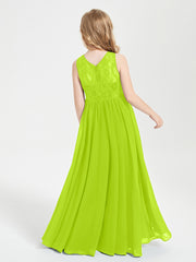 Robes Longues de Demoiselle d'Honneur Junior Haut en Dentelle Illusion Vert Citron