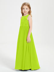Robes Longues de Demoiselle d'Honneur Junior Haut en Dentelle Illusion Vert Citron