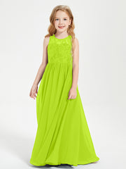 Robes Longues de Demoiselle d'Honneur Junior Haut en Dentelle Illusion Vert Citron