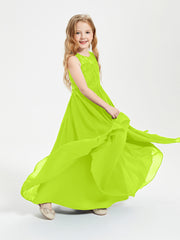 Robes Longues de Demoiselle d'Honneur Junior Haut en Dentelle Illusion Vert Citron