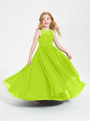 Robes Longues de Demoiselle d'Honneur Junior Haut en Dentelle Illusion Vert Citron