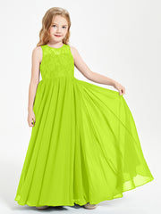 Robes Longues de Demoiselle d'Honneur Junior Haut en Dentelle Illusion Vert Citron