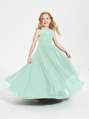 Robes Longues de Demoiselle d'Honneur Junior Haut en Dentelle Illusion Vert Menthe