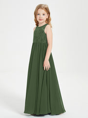 Robes Longues de Demoiselle d'Honneur Junior Haut en Dentelle Illusion Olive Verte