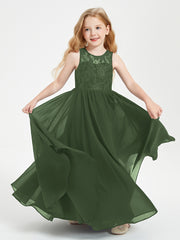 Robes Longues de Demoiselle d'Honneur Junior Haut en Dentelle Illusion Olive Verte