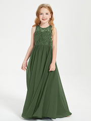 Robes Longues de Demoiselle d'Honneur Junior Haut en Dentelle Illusion Olive Verte