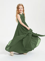 Robes Longues de Demoiselle d'Honneur Junior Haut en Dentelle Illusion Olive Verte