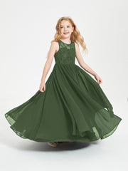 Robes Longues de Demoiselle d'Honneur Junior Haut en Dentelle Illusion Olive Verte