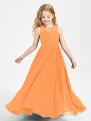 Robes Longues de Demoiselle d'Honneur Junior Haut en Dentelle Illusion Orange