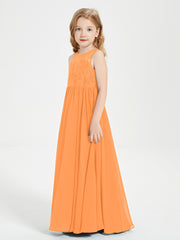 Robes Longues de Demoiselle d'Honneur Junior Haut en Dentelle Illusion Orange