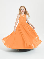 Robes Longues de Demoiselle d'Honneur Junior Haut en Dentelle Illusion Orange