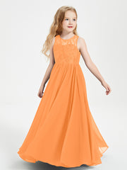 Robes Longues de Demoiselle d'Honneur Junior Haut en Dentelle Illusion Orange