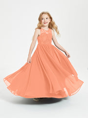 Robes Longues de Demoiselle d'Honneur Junior Haut en Dentelle Illusion Papaye