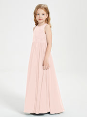 Robes Longues de Demoiselle d'Honneur Junior Haut en Dentelle Illusion Rose Perle