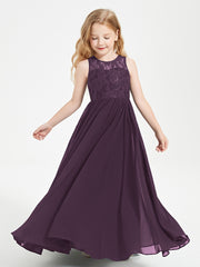 Robes Longues de Demoiselle d'Honneur Junior Haut en Dentelle Illusion Plum