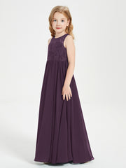 Robes Longues de Demoiselle d'Honneur Junior Haut en Dentelle Illusion Plum