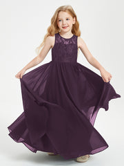Robes Longues de Demoiselle d'Honneur Junior Haut en Dentelle Illusion Plum