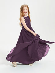 Robes Longues de Demoiselle d'Honneur Junior Haut en Dentelle Illusion Plum