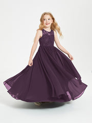 Robes Longues de Demoiselle d'Honneur Junior Haut en Dentelle Illusion Plum