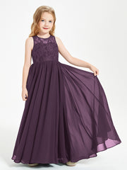Robes Longues de Demoiselle d'Honneur Junior Haut en Dentelle Illusion Plum