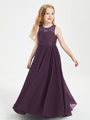 Robes Longues de Demoiselle d'Honneur Junior Haut en Dentelle Illusion Plum