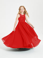 Robes Longues de Demoiselle d'Honneur Junior Haut en Dentelle Illusion Rouge