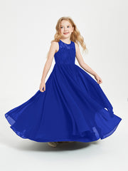 Robes Longues de Demoiselle d'Honneur Junior Haut en Dentelle Illusion Bleu Royale