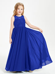 Robes Longues de Demoiselle d'Honneur Junior Haut en Dentelle Illusion Bleu Royale