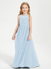 Robes Longues de Demoiselle d'Honneur Junior Haut en Dentelle Illusion Bleu Ciel