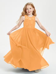 Robes Longues de Demoiselle d'Honneur Junior Haut en Dentelle Illusion Mandarine