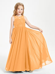Robes Longues de Demoiselle d'Honneur Junior Haut en Dentelle Illusion Mandarine